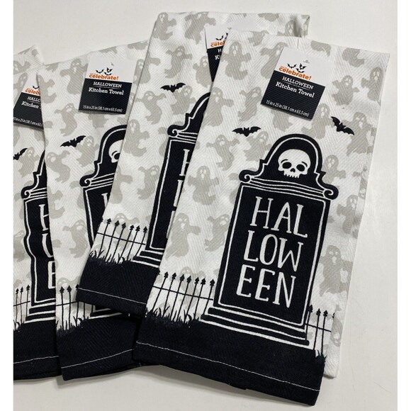 Halloween Kitchen Dish Hand Towels Spooky Scary Skull Ghost Set Festive Fun NEW - Picture 3 of 7